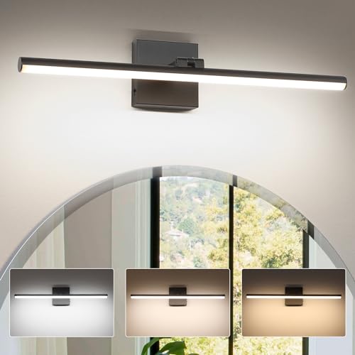 LED Bathroom Vanity Light, Modern Bathroom Light Fixture Over Mirror (3000K/4000K/6000K, Dimmable), Vanity Light Bar with Angle Adjustable, 24 Inch, Black - color: Black, size: 24 inch