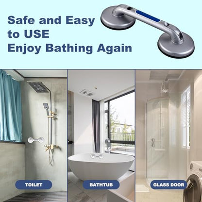 New Shower Handle Shower Grab Bars for Bathtubs and Showers,Strong Hold Suction Cup Grip Grab,Bath Handle for Handicap Elderly Seniors Bathroom Safety Grab Bar（Silver Blue）