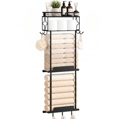 Towel Racks for Bathroom 39.9 Inch Wall Mounted Towel Rack with Shelf, Bathroom Towel Storage Holds 6 Large Rolled Towels, Metal Wall Towel Rack, Black - size: 39.9inch