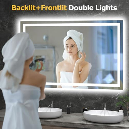 Hivone 60"X40" LED Bathroom Mirror with Lights, Anti-Fog, Dimmable, Backlit + Front Lit, Smart Bathroom Vanity Mirror, Memory Function, Shatterproof, Tempered Glass (Horizontal/Vertical) - size: 60"L x 40"W