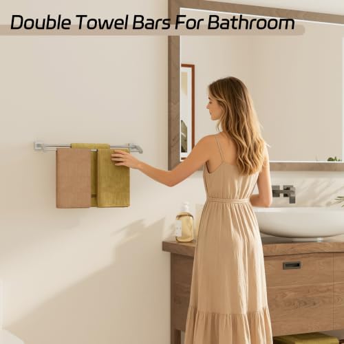 Alise Double Towel Bar, 24" Towel Rack for Bathroom Wall, Brushed Nickel | SUS304 Stainless Steel Bathroom Towel Holder, Quick Drying Towel Hanger Towel Rod, Useable Length 22.9" - color: Brushed Nickel, size: 24-Inch(Joining Process)