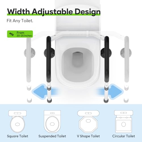 Delog Stand Alone Toilet Safety Rail - Adjustable Width & Height Fit Any Toilet, Medical Toilet Frame for Elderly Handicap Disabled (Black) - color: Black
