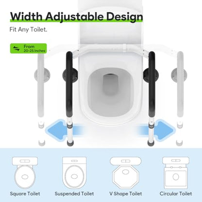 Delog Stand Alone Toilet Safety Rail - Adjustable Width & Height Fit Any Toilet, Medical Toilet Frame for Elderly Handicap Disabled (Black) - color: Black