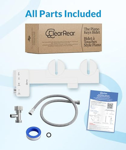 CLEAR REAR Bidet Attachment for Toilet Seat - Non-Electric with Self Cleaning Dual Nozzles, Leak Proof Connectors, Adjustable Water Spray, Rear & Feminine Wash - Hygienic Bathroom Upgrades - color: B. White