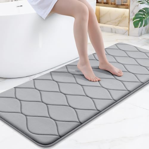 Smiry Memory Foam Bath Mat 59''x24'', Ultra Soft Non-Slip Bathroom Rug, Plush Water Absorbent Quick Dry and Machine Washable Floor Mat for Shower, Tub & Home Decor, Grey - color: Grey, size: 59''x24''