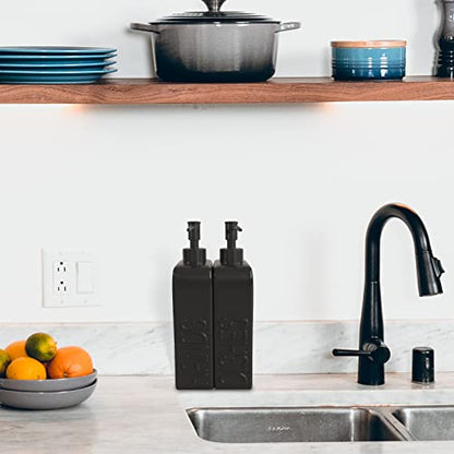 Soap Dispenser Set with Stainless Steel Pump, 2 Pack Ceramic Refillable Dish Soap and Hand Soap Dispenser for Kitchen, Bathroom, Matte Black - color: Black