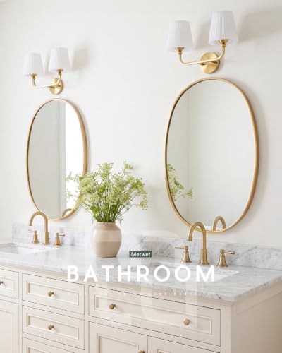 2-Light Brushed Gold Bathroom Vanity Light, Pleated Fabric Shade | 17" 2-light gold double wall sconce with white pleated fabric shades, E26 bulbs, hardwired, upward only, VL837-BG-Z-2 - color: Brushed Gold, White Pleated Shade, size: 2-light