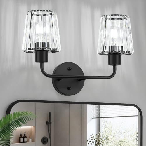 Black Vanity Lights, 2-Light Crystal Bathroom Light Fixtures | Modern Bathroom Vanity Light E26 Wall Light over Mirror (Exclude Bulb) - color: Black, size: 2-Light