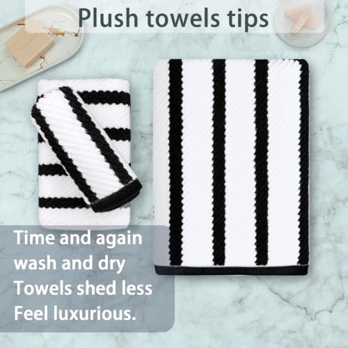 VOOVA & MOVAS 3PC Towel Set, 100% Cotton, Black White Dark Tan | 1 Large Bath 30x56 In,1 Hand 18x28 In,1 Wash Cloth 13x13 In, Quick Dry, Soft, Thick, Dorm Room Essentials - color: Black + White, size: 3 PC Bathroom Towel Set