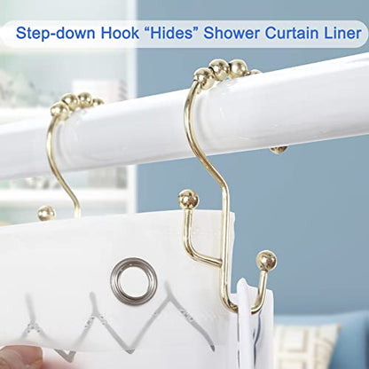Shower Curtain Rings, SUTINE Shower Curtain Hooks, Stainless Steel Gold Shower Curtain Hooks Rust Proof, Easy Sliding Double Shower Hooks for Shower Curtains, Curtain & Liners, 12pcs-Gold - color: Gold