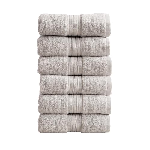 Great Bay Home Hand Towels - 100% Cotton 6 Pack 26x16 Hand Towel Set - Lightweight, Absorbent, Quick-Dry Towels for Bathroom (Light Grey) - color: Solid - Light Grey, size: Hand Towel (Pack of 6)