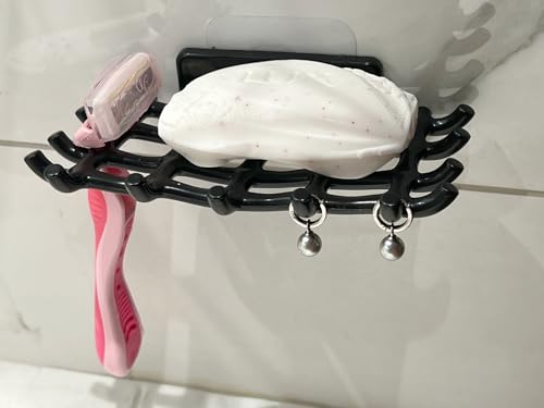 2-Pack Adhesive Soap Holder, No Drill Wall Mounted Self Draining Soap Dish for Shower Bathroom Kitchen(Black) - color: Black