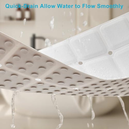 Webos Non-Slip Bath Mat for Tub & Shower：Silicone Foldable Bathtub Mat with Strong Suction Cups, Quick Drain Holes, Machine Washable Extra Large Bathroom Mats 35.8" x 17.7", White - color: White, size: 35.8" x 17.7" (Rectangular)