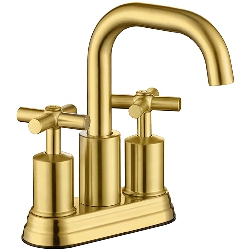 Two Handle Lavatory Faucet 4-inch Centerset Bathroom Sink Faucets with Drain Assembly for 3 Hole Sink Brushed Gold Finish DF-4303CCH-BG Duttao - color: Brushed Gold