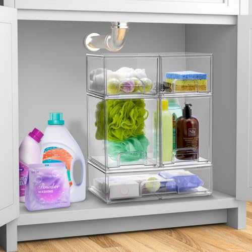 Sorbus Acrylic Storage Containers - 2 Pack, Stackable Storage Bins Set for Bathroom Organization - Clear Acrylic Drawer Organizers - Makeup Case Pull-Out Drawers (7.6’’ Tall) - size: 2 Pack, 7.6’’ Tall