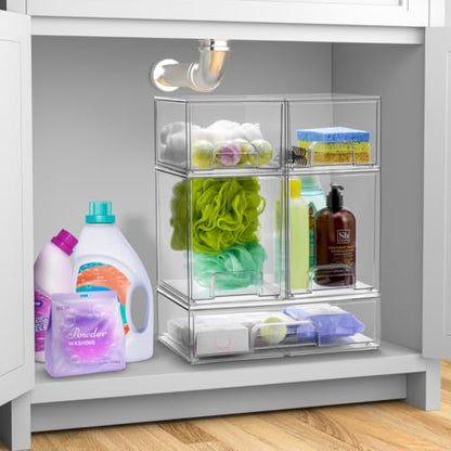 Sorbus Acrylic Storage Containers - 2 Pack, Stackable Storage Bins Set for Bathroom Organization - Clear Acrylic Drawer Organizers - Makeup Case Pull-Out Drawers (7.6’’ Tall) - size: 2 Pack, 7.6’’ Tall
