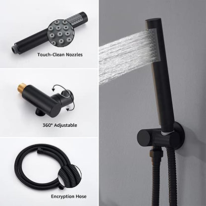 Iriber Matte black Shower System Wall Mounted Shower Faucet Mixer Set with 12 Inches Rain Shower head and Handheld, Bathroom Shower Trim Kit Contain Pressure Balance Valve - color: Matte Black 02
