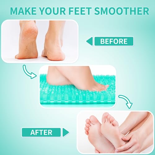 Yolife Shower Foot Scrubber Mat, Anti-Slip Bath Mat with Scrub Bristles, Soft Shower Foot Massager with Strong Suction Cups for Soothe Achy Feet, 25.6" x 13.4" - color: Green, size: 25.6" x 13.4" (Rectangular)
