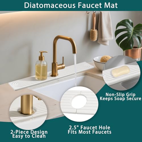 Faucet Mat for Kitchen Sink, Diatomite Absorbent Faucet Stone Drying Mat Kitchen Sink Protectors, Faucet Splash Guard for Bathroom Counter Water Absorbent 24 Inch - size: 23.6" x 3.9"