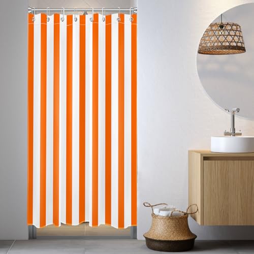 Small Stall Shower Curtain 48 x 68 inch, Orange White Striped Half Size Shower Curtain Liner, Modern Farmhouse Narrow Shower Curtain for Bathroom Decor, 48 inch Fabric Shower Curtain Set with Hooks - color: Orange, size: 48"W x 68"L (Pack of 1)