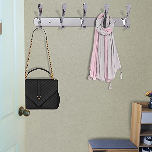 SKOLOO Modern Metal Wall Coat Rack with 5 Hooks, Sturdy Wall Hook Rack for Hanging Jacket, Clothes, Hat, Silver - color: Silver