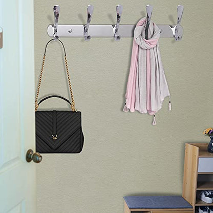 SKOLOO Modern Metal Wall Coat Rack with 5 Hooks, Sturdy Wall Hook Rack for Hanging Jacket, Clothes, Hat, Silver - color: Silver