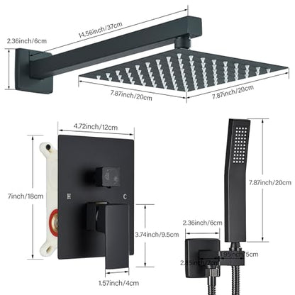 Shower Faucet Matte Black Shower System with 8 Inches Rain Shower Head and Handheld Spray Bathroom Luxury Rain Shower Faucet Set Complete Wall Mounted - color: Matte Black, size: Matte Black-8"