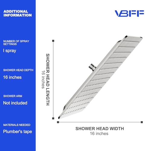 VBFF-Shower Head,rain shower head, 16 inch- Square Shower Head, 1.8 GPM Flow Rate, rainfall showerhead,VBFF10 (Brushed Nickel) - color: Brushed Nickel, size: 16 Inch