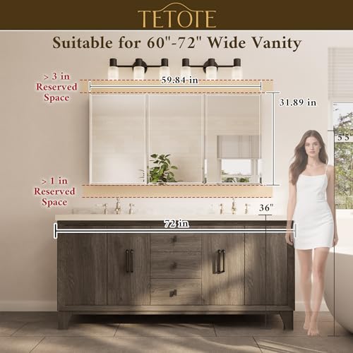 TETOTE 60 x 32 Medicine Cabinet with Tempered Beveled Mirror Silver Aluminum Cabinet DTC Hinges, Stepless Adjustable Shelves, Recessed/Surface-Mounted - color: Silver, size: 32"L x 60"W
