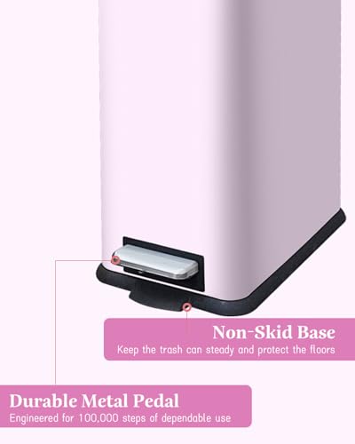 Bathroom Trash Can, Small Trash Can with Lid, Pink Cute Trashcan | 1.3 Gal, Trash Can with Removable Inner Bucket, Soft Close lid, Stainless Steel Step Pedal Garbage Can for Bathroom, Bedroom - color: Pink