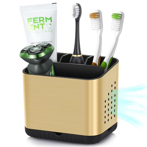 PARKMANI Toothbrush Holders for Bathrooms, Tooth Brush Holder for Bathroom Countertop Organizer, Kids Electric Toothbrush and Toothpaste Holder (Brushed Gold) - color: Brushed Gold