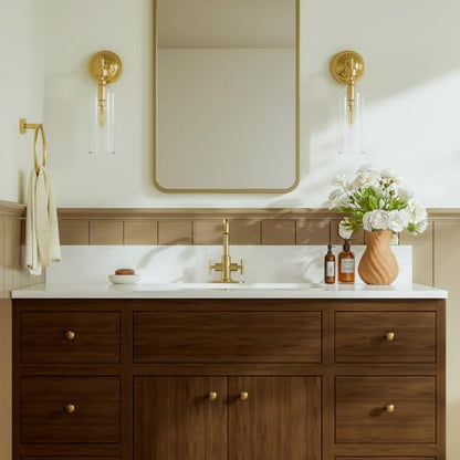 Phiestina Brushed Gold 2-Handle 4 Inch Centerset Single Hole Bathroom Faucet with Drain,Deck Plate and Supply Hoses, Fit for 1 or 3 Hole, SGF002-10-BG