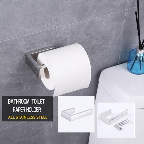 GERZWY 3-Piece Bathroom Accessory Set SUS 304 Stainless Steel Toilet Paper Holder Towel Ring Towel Hooks Wall Mount, Polished Finish HG1708-3JG - color: Polished