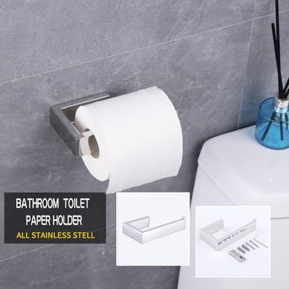 GERZWY 3-Piece Bathroom Accessory Set SUS 304 Stainless Steel Toilet Paper Holder Towel Ring Towel Hooks Wall Mount, Polished Finish HG1708-3JG - color: Polished