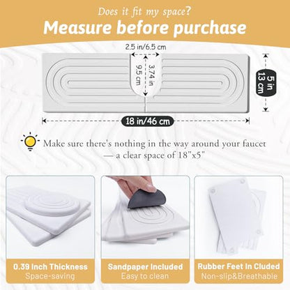 U Shape Sink Draining Mat Behind Faucet, Super Absorbent Diatomite Fast Drying Stone, Quick Drying Splash Guard, Prevents Moisture Buildup, Around Faucet Drip Mat for Kitchen Bathroom Counter, White - size: 18" x 5"