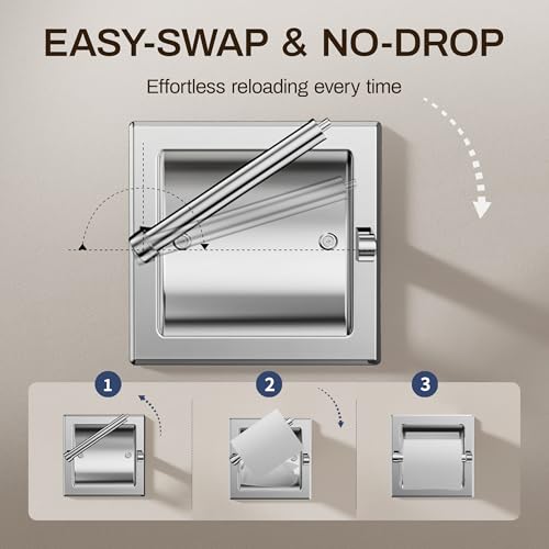 Recessed Toilet Paper Holder Polished Chrome, Pivoting Toilet Tissue Holder in Wall Made of SUS304 Stainless Steel, Space Saving Inset Tissue Roll Holder Wall Mount with Bracket - color: Polished Chrome