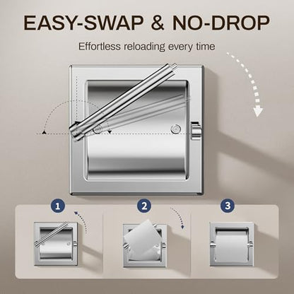 Recessed Toilet Paper Holder Polished Chrome, Pivoting Toilet Tissue Holder in Wall Made of SUS304 Stainless Steel, Space Saving Inset Tissue Roll Holder Wall Mount with Bracket - color: Polished Chrome