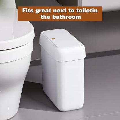 funest 2 Pack Bathroom Trash Can with Lid, 3 Gal/12 L & 2.7 Gal/10L Garbage Can with Pop-Up Lid, Small Spaces Plastic Trash Can, Slim Trash Bin Waste Basket for Bathroom,Rv, Office, White - size: 2 Pack (3 Gallon + 2.7 Gallon)