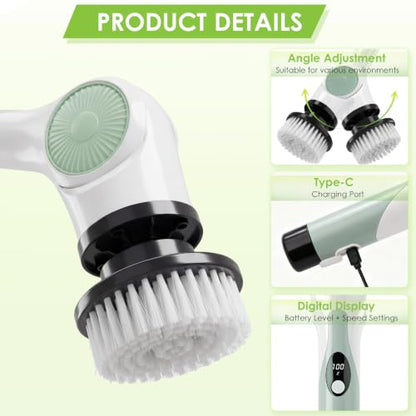 3‑Speed Electric Spin Scrubber with 10 Replaceable Heads Adjustable Handle