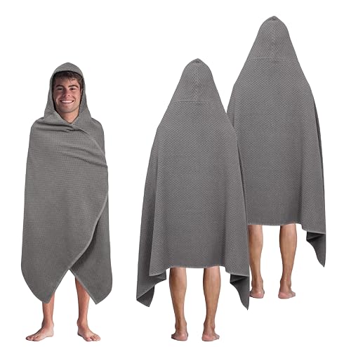 COTTON CRAFT Hooded Bath Towel for Adults – 2 Pack 100% Cotton Bath Sheet | Waffle Weave Oversized 35x70 inch Ringspun Terry Bath Wrap with a hood - Soft Super Absorbent Quick Dry – 450 GSM – Grey - color: Grey, size: 2 Pack Hooded Towel