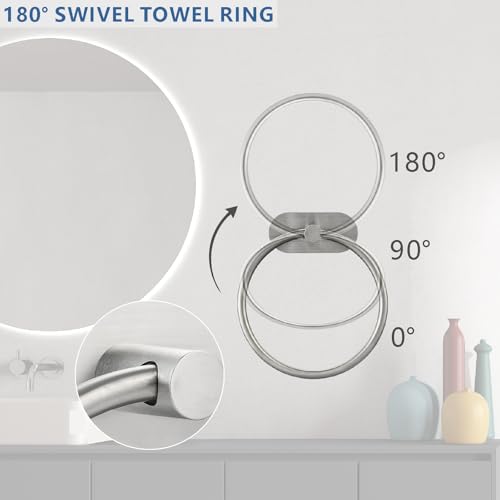 Self-Adhesive Towel Ring, No Drill Stainless Steel Round Hand Towel Holder, Rustproof Waterproof Towel Hanger with Strong Sticky Base, Wall-Mounted Towel Loop for Bathroom Kitchen (Brushed Nickel) - color: Brushed Nickel
