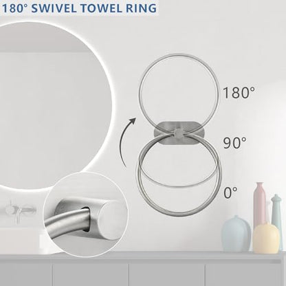 Self-Adhesive Towel Ring, No Drill Stainless Steel Round Hand Towel Holder, Rustproof Waterproof Towel Hanger with Strong Sticky Base, Wall-Mounted Towel Loop for Bathroom Kitchen (Brushed Nickel) - color: Brushed Nickel