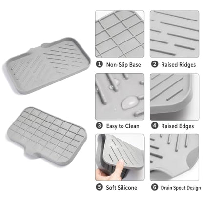 2 PCS Silicone Soap Dish with Drain, Soap Holder Sponge Drain Rack, Self-Draining Sink Organizer Tray for Kitchen & Bathroom - color: Grey