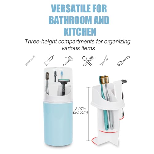 Tall Electric Toothbrush Holder with Cover, 10.6" Dust Proof Bathroom Caddy Fits Adults Electric Toothbrushes, Toothpaste, Wall Mount or Countertop Organizer with Removable Dividers, 4 Slots (Blue)