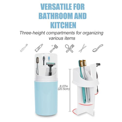 Tall Electric Toothbrush Holder with Cover, 10.6" Dust Proof Bathroom Caddy Fits Adults Electric Toothbrushes, Toothpaste, Wall Mount or Countertop Organizer with Removable Dividers, 4 Slots (Blue)