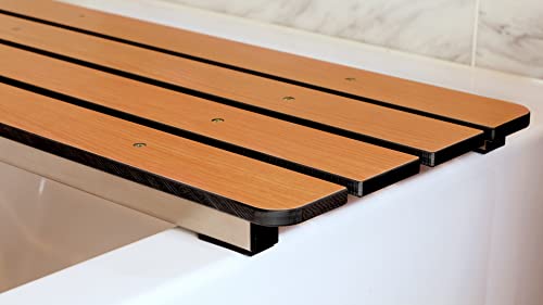 Seachrome Hermosa 32" x 13.5" Back Wall-Mount Folding Teak Tub Seat with 3" Slats - color: Phenolic Teak