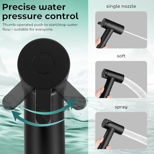 Handheld Bidet Sprayer for Toilet, Adjustable Water Pressure Control Rotary Switch with Bidet Hose, Exclusive Single Nozzle High Pressure Mode for Cleaning Stubborn Stains, Matte Black - color: Black