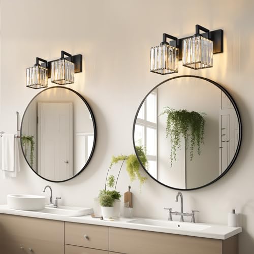 Modern Bathroom Vanity Light 2-Lights Black Crystal Bathroom Wall Light Vanity Light Fixtures - color: Black Crooked, size: 2-light