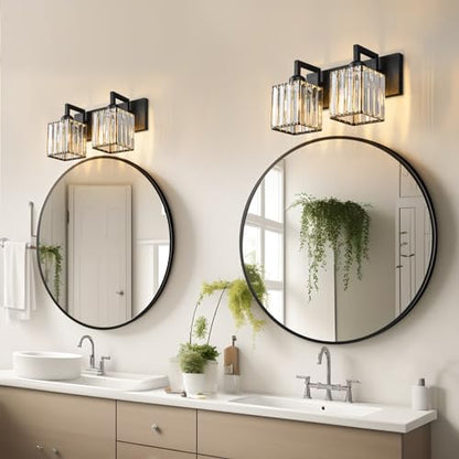 Modern Bathroom Vanity Light 2-Lights Black Crystal Bathroom Wall Light Vanity Light Fixtures - color: Black Crooked, size: 2-light