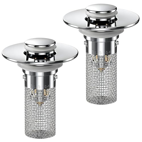 2PCS Bathroom Sink Stopper Hair Catcher, Pop Up Sink Drain Stopper with Strainer & Filter, Universal Drain Plug for Sink Drain & Replacement, Sink Drain Cover with Basket for Bathroom Stopper - color: 2 Pcs